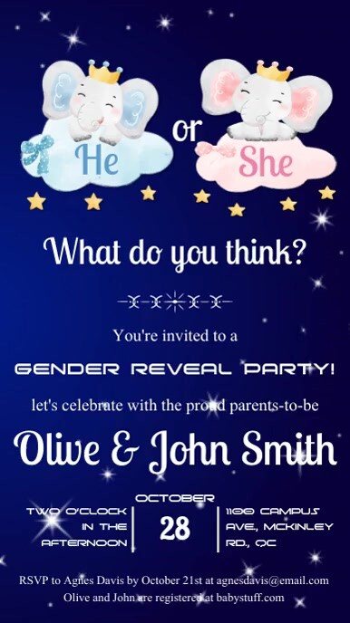 GENDER REVEAL | watercolor elephant clouds Instagram Story template
